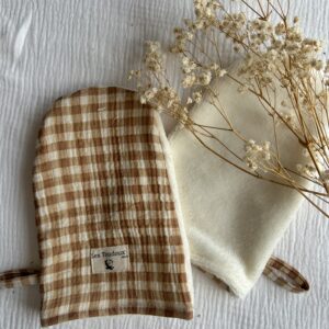 gant de toilette carreaux vichy marron